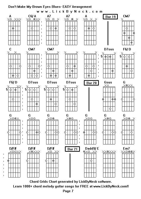 Chord Grids Chart of chord melody fingerstyle guitar song-Don't Make My Brown Eyes Blues- EASY Arrangement,generated by LickByNeck software.